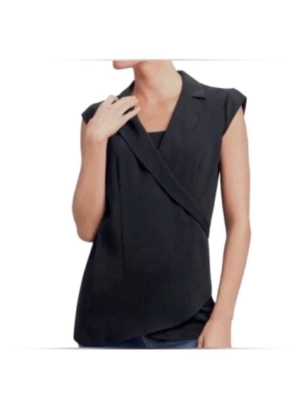 Cabi Origami Black Faux Wrap Sleeveless Tunic Top Size Large